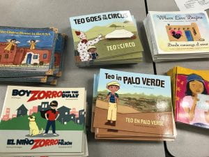 Photos of children's books in Spanish.