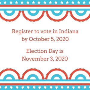 Graphic with reminder of voter registration deadline (October 5) and election day (November 3).