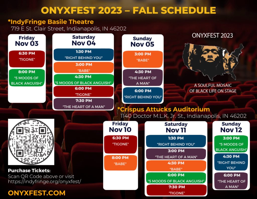 Graphic with schedule of Onyxfest plays.